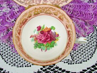 ADDERLEY PURPLE ROSES GOLD GILT FLORAL BLUSH PINK TEA CUP & SAUCER 4