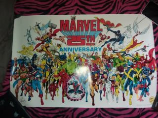 Rare Vintage Marvel Universe 25th Anniversary Poster Signed By Stan Lee