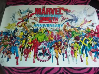 Rare Vintage Marvel Universe 25th Anniversary Poster Signed By Stan Lee 9