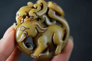 Exquisite Chinese old Jade Carved Elephant/Phoenix Lucky Pendant H62 3