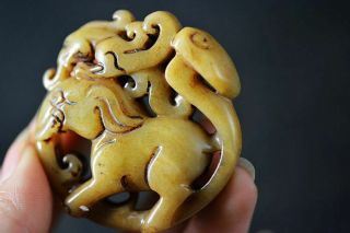 Exquisite Chinese old Jade Carved Elephant/Phoenix Lucky Pendant H62 4