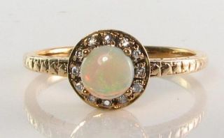 Divine 9ct 9k Gold Australian Opal Diamond Art Deco Ins Halo Ring Size L