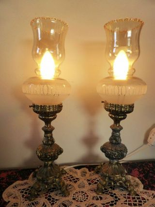 Mayfield Table Lamps,  Brass 1950s Lamps,  Frosted Glass Shades
