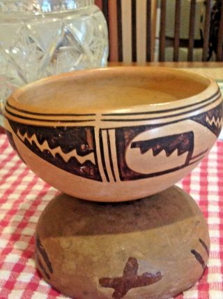Vintage Hopi Pueblo Hand Coiled Pottery Bowl First Or Second Mesa Arizona