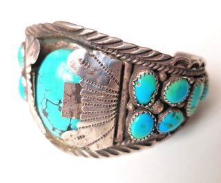Sterling Silver 925 Turquoise Vintage Ethnic Bracelet Cuff Southwestern