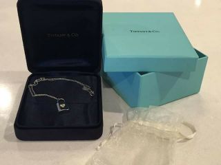 Tiffany & Co.  Vintage 18K White Gold 3 Diamond Heart Lock Pendant Chain Necklace 2