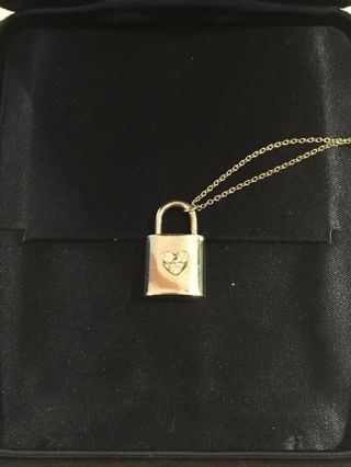 Tiffany & Co.  Vintage 18K White Gold 3 Diamond Heart Lock Pendant Chain Necklace 4