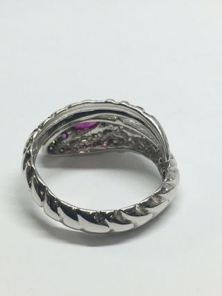 14k White Gold Diamond,  Ruby Snake Ring 10