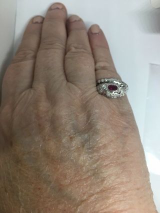 14k White Gold Diamond,  Ruby Snake Ring 12