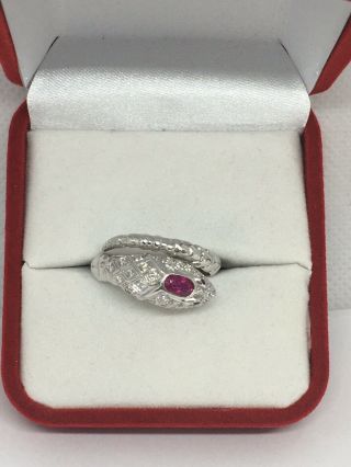 14k White Gold Diamond,  Ruby Snake Ring 3