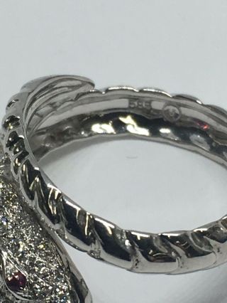 14k White Gold Diamond,  Ruby Snake Ring 9