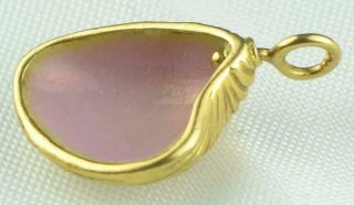 Vintage Tiffany & Co 18k Yellow Gold Pink Enamel Shell Pendant