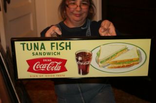 Vintage 1959 Coca Cola Tuna Fish Sandwich Fishtail Restaurant Soda Pop 23 " Sign