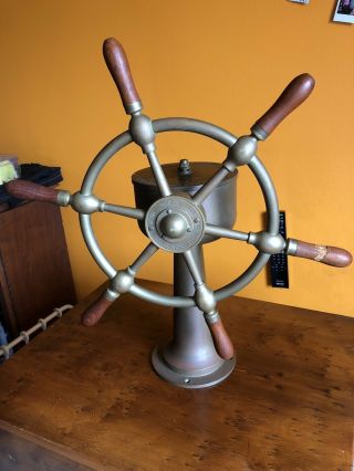 Vintage John Hastie & Co Ltd Greenock Ship / Boat Wheel / Brass & Wood