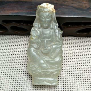 Listing,  Chinese Natural Old Jade Carved,  Ancient Guan Yin Statue Pendanta4099