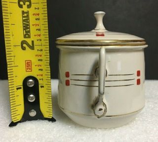 Antique Child ' s Toy Graniteware Enamelware Sugar Bowl or Pot w/lid enamel paint 4