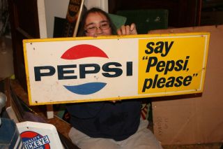 Vintage 1965 Pepsi Cola Soda Pop Gas Station 31 " Embossed Metal Sign