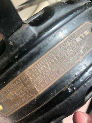 Antique Electric Fan GE Pancake Motor Last Patent Date 1901 Well 8