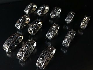 12 Vintage Silver Plated Filigree Napkin Rings Elegant Hollywood Regency