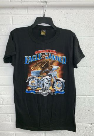 Vintage Harley Davidson 1980s 3d Emblem The Eagle Has Landed America T - Shirt S