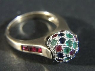 Vtg Jcr John C Rinker 14k Yellow Gold Ruby Sapphire Emerald Spinner Ball Ring