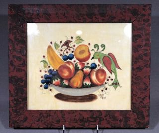 Vintage Bill Rank Theorem Folk Art Painting - Fruits Basket W/ Birds