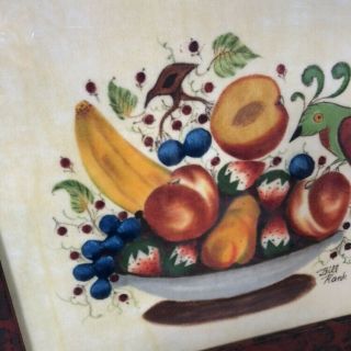 Vintage Bill Rank Theorem Folk Art Painting - Fruits Basket W/ Birds 5
