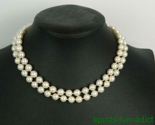 Vintage Diamond & Cultured Pearl 14K White Gold Handknotted 2 Strand Necklace 2