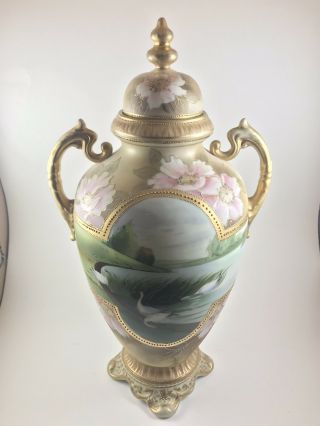 Antique Nippon Urn 14 1/4 " Tall With Lid