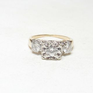 1940s Vintage 14k Yellow,  White Gold 0.  33 Ct Brilliant Cut Diamond Ring 0.  95 Cts