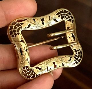 Gorgeous Heavy Antique Art Nouveau 14k Yellow Gold Floral Buckle Brooch