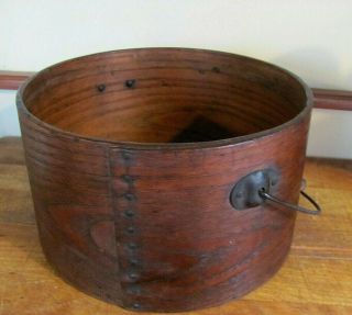 Antique Primitive Bentwood Pantry Box W/ Wire Bail Handle,  Wood Grip C Late 1800