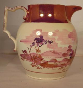 Large Antique English Copper Luster Pitcher Landscape 9 