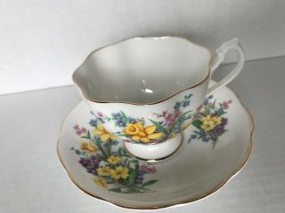 Pretty Spring Daffodils Queen Anne Tea Cup and Saucer Set Cond. 2