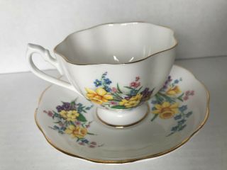 Pretty Spring Daffodils Queen Anne Tea Cup and Saucer Set Cond. 3
