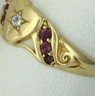 Antique 18K Gold Edwardian Diamond and Ruby Heart Ring 3