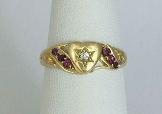 Antique 18K Gold Edwardian Diamond and Ruby Heart Ring 6