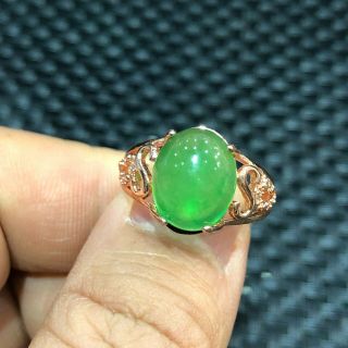 Collectible Chinese Green Jadeite Jade Egg Shaped Bead Handwork No.  7 - 12 Ring