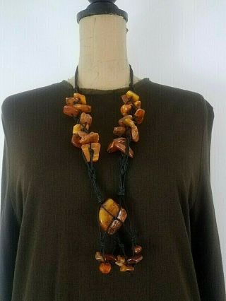 Rare Baltic Sea Womens Necklace Raw Amber Chunky Large Art To Wear Unique