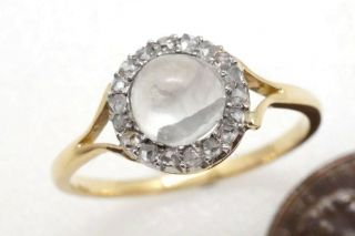 Antique English 18k Gold Platinum Moonstone & Rose Cut Diamond Ring C1900