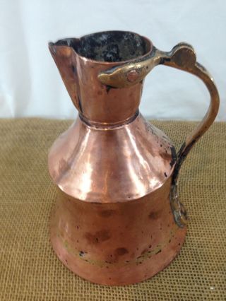 Antique Vintage Hand Made Hammered Crafted Copper Brass Handle Coffee Water Pot