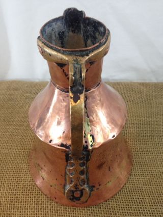 Antique Vintage Hand Made Hammered Crafted Copper Brass Handle Coffee Water Pot 3
