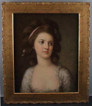 Antique 18thC Pastel Portrait Drawing,  Young Woman,  Gold Gilt Oak Frame,  NR 2