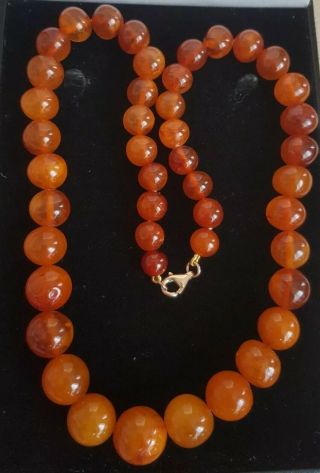 Vintage Natural Amber Graduated Bead Necklace - 9ct Gold Clasp