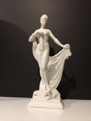 Vintage Lefton Nude Lady White Porcelain Figure Standing On A Dolphin