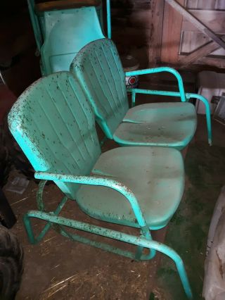 Vintage Metal Porch Glider Retro Lawn Chair Yard Patio Furniture Garden Loveseat