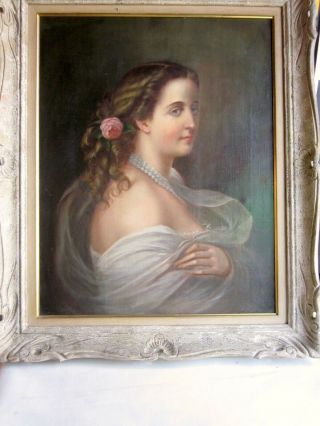 Antique Early 20th Century Oil Portrait Painting Of A Late 19th Century Woman