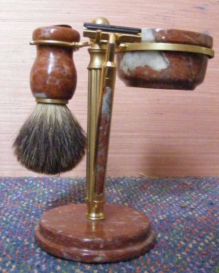 Vintage Estee Lauder J.  H.  L.  Italian Marble & Brass Shaving Stand,  Brush,  Bowl &