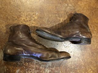 Men ' s Vintage Antique 1910s Edwardian Captoe Lace - Up Boots Shoes WWI Size 8 2
