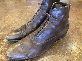 Men ' s Vintage Antique 1910s Edwardian Captoe Lace - Up Boots Shoes WWI Size 8 3